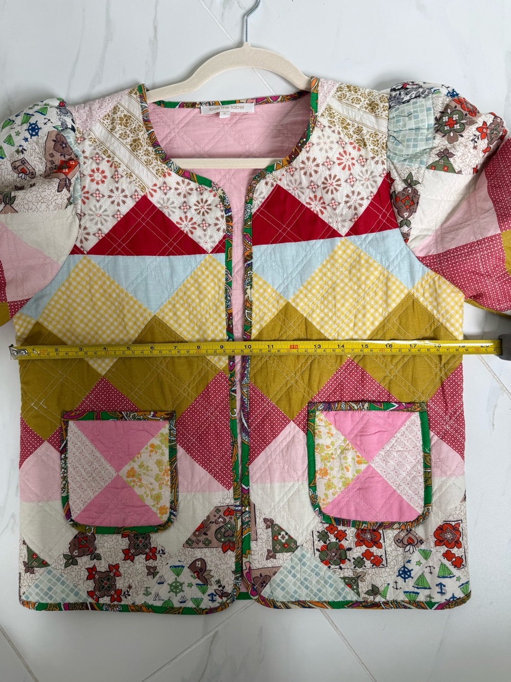 Patchwork Quilted Bomber Jacket in Pink, Yellow & Red small - Picture 5 of 7